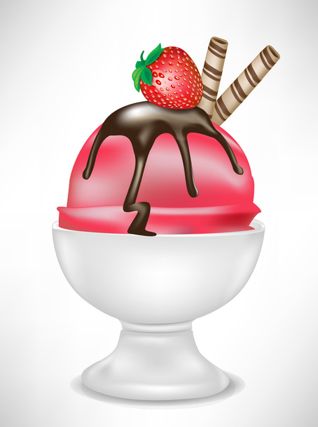 strawberry ice cream with fruit and bowl - Vector, Image