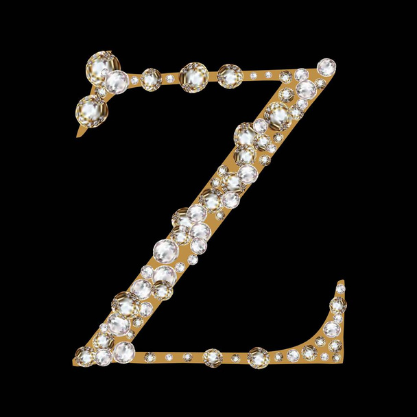 Столична літера Z англійського алфавіту романтична з діамантами. Дорогоцінні прикрашені подарункові ювелірні діаманти. ікла дракона - Вектор, зображення