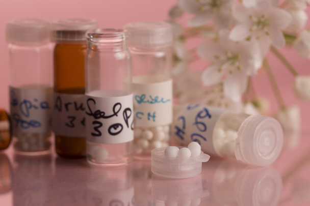 Homeopathic bottles and Pills - Photo, Image