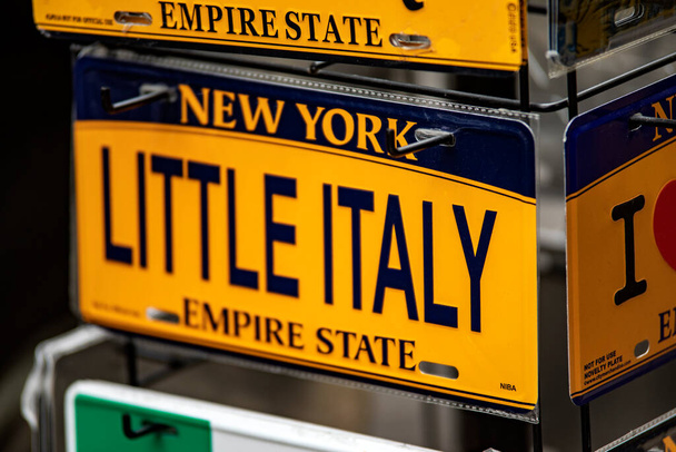 Souvenirs of different posters, such as the welcome to Little Italy, which is a neighborhood in New York City (USA), full of restaurants and stores belonging to the Italian culture. - Photo, Image