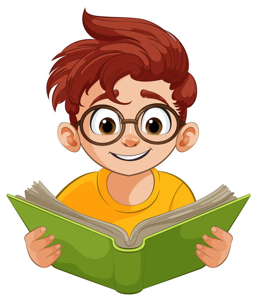 Caricature enfant lecture avec intérêt et joie - Vecteur, image