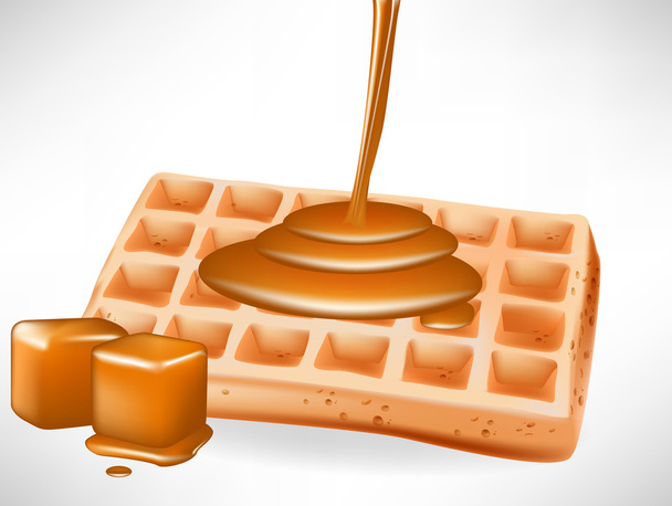 belgian waffles with caramel pouring - Vector, Image