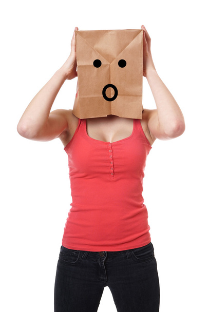 shocked paper bag girl - Photo, Image
