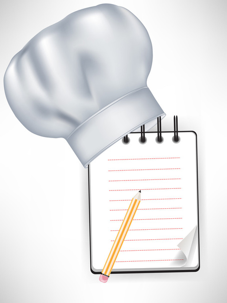 Chef şapka tarifi defter ve kalem ile - Vektör, Görsel