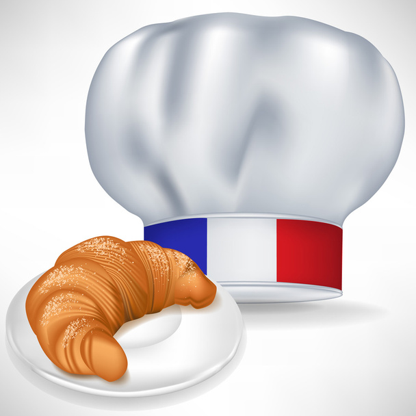 γαλλική μαγειρική σεφ καπέλο με κρουασάν - Διάνυσμα, εικόνα
