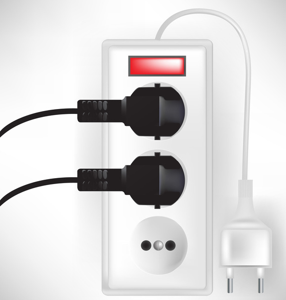 electric outlet power with two cables plugged isolated - Vector, Image