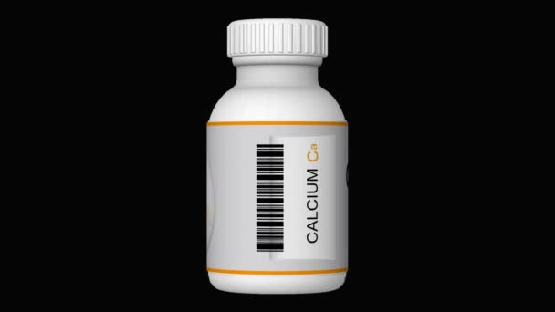 Bottle with Calcium Pills, Tablets, Alpha Channel, Looped, 3D Render - Footage, Video