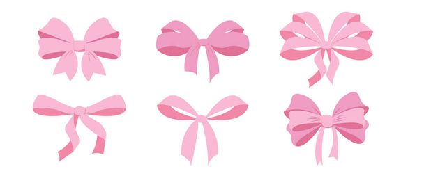 Розовый бант кокетка y2k эстетическая лента, элегантный аксессуар, пастельный галстук изолированы на белом фоне. Прекрасный атласный узел. Векторная иллюстрация - Вектор,изображение