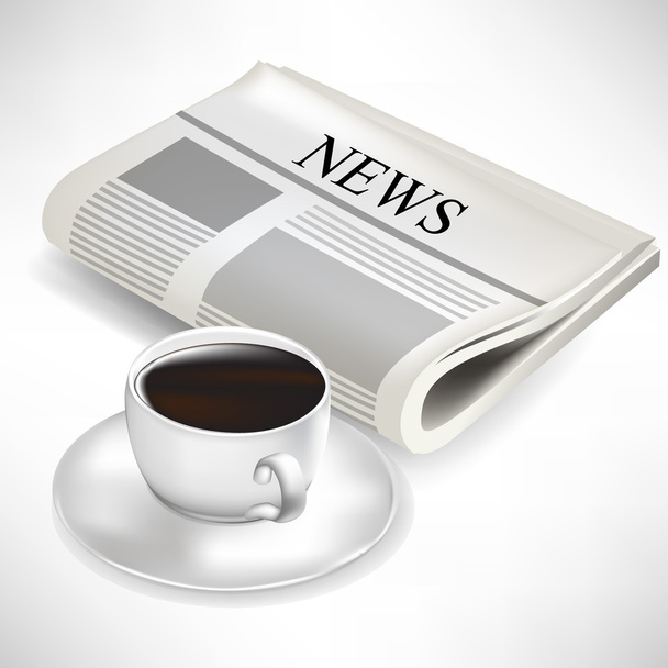 newspaper and coffee cup isolated on white - Vector, Image
