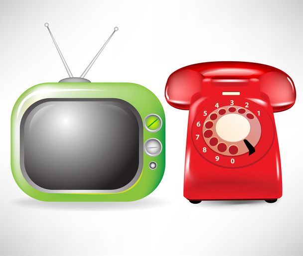 Retro-Fernseher und Telefon - Vektor, Bild