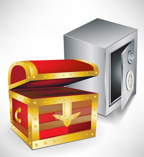 open treasure chest and safe - Vector, Image