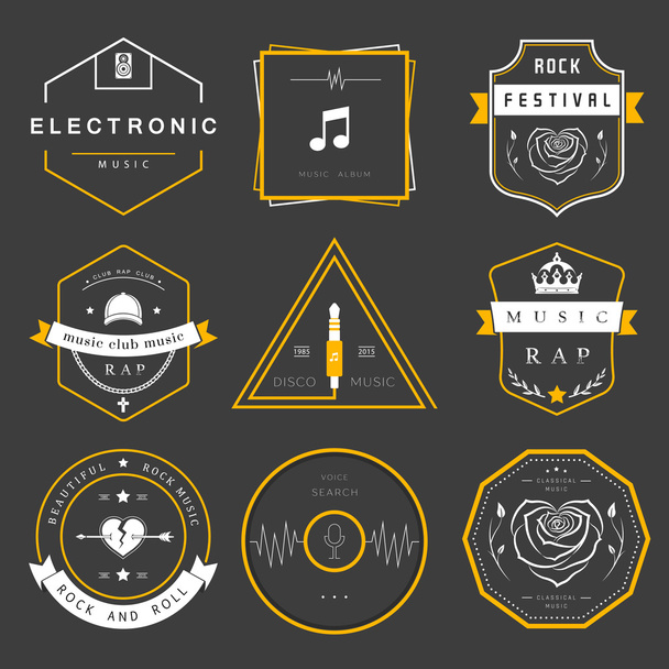 Vector Badges Rock, Rap, Classical and Disco Music - Vector, Image