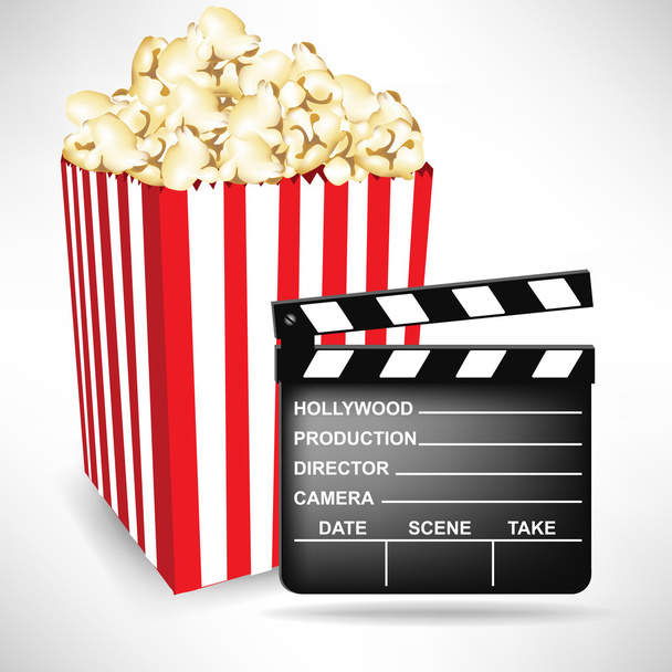 movie clapper board and popcorn - ベクター画像