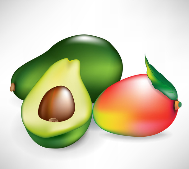 vers hele mango groenten en avocado - Vector, afbeelding