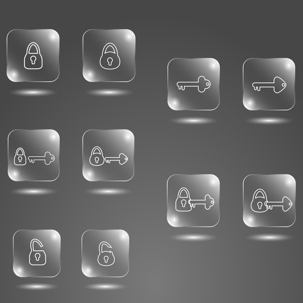 glas knop sleutels en vergrendelen - Vector, afbeelding