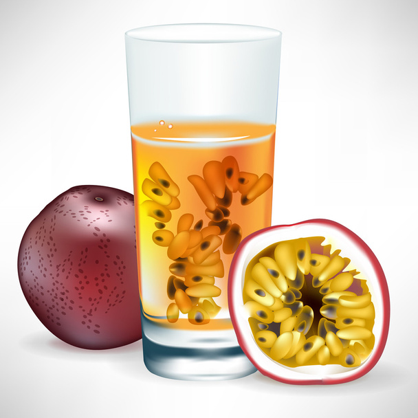 Passionsfruchtgetränk mit frischem Obst und Scheiben - Vektor, Bild