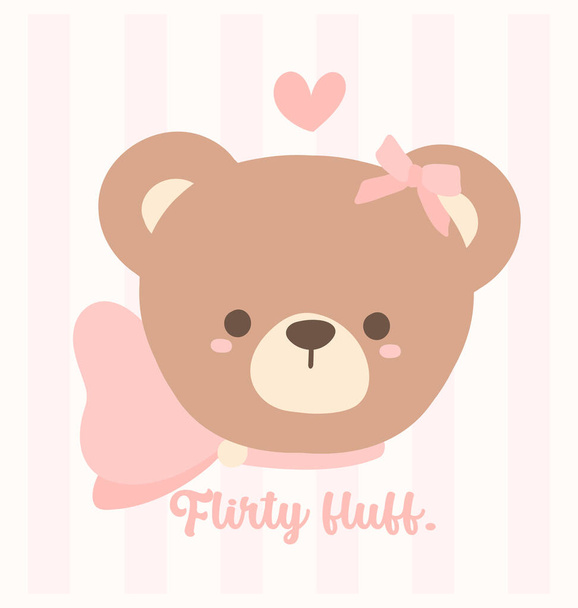 Милая кокетка Тедди Медвежья морда с розовой лентой лук, Очаровательная иллюстрация - Вектор,изображение
