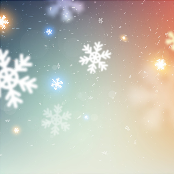 Christmas Blurred Background with Glow Snowflakes - Vector, imagen