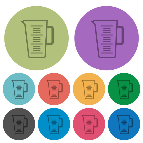 Mérő csésze körvonala sötétebb lapos ikonok színes kerek háttér - Vektor, kép