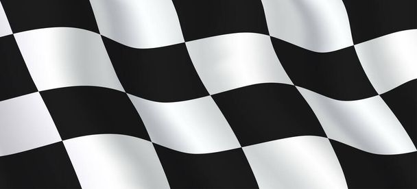 Waving checkered flag with black and white squares pattern, vector background. - Vector, Image