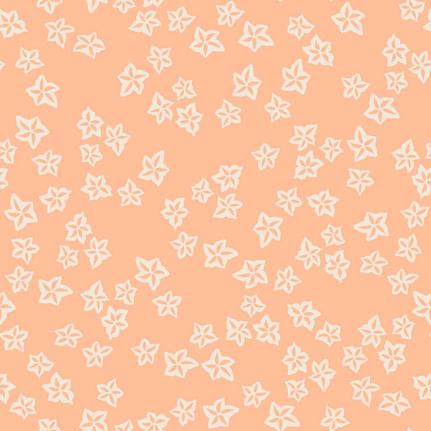 Hand drawn seamless pattern with floral flowers. Peach fuzz apricot orange ornament, simple retro pastel garden print with vintage ditsy elements. Color of the year design, trendy fabric background. - Photo, Image
