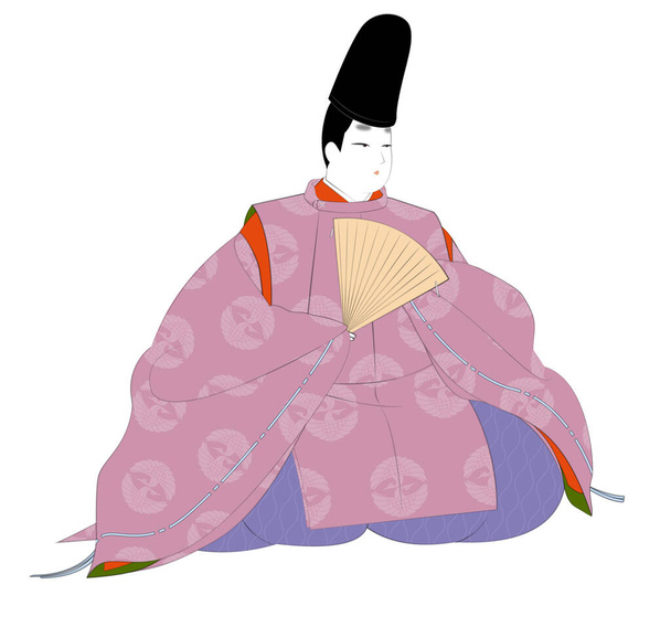 Klasyczny kostium japońskich arystokratów. Mężczyzna w luźnych ciuchach zwany Kariginu. Heian okres obraz ilustracja - Zdjęcie, obraz