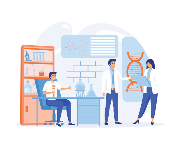 Genetic science. DNA molecule laboratory research, gene structure information. flat vector modern illustration - Vector, Image