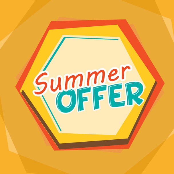 summer offer, yellow, orange and blue cartoon drawn label - Photo, Image