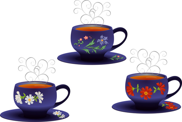 Vector illustration of whites Cups with flower pattern. - Vector, Image