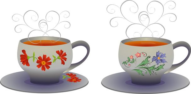 Vector illustration of whites Cups with flower pattern. - Vektor, Bild
