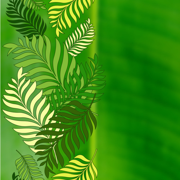 Green palm tree leaves and blurred background with place for tex - Vector, Image