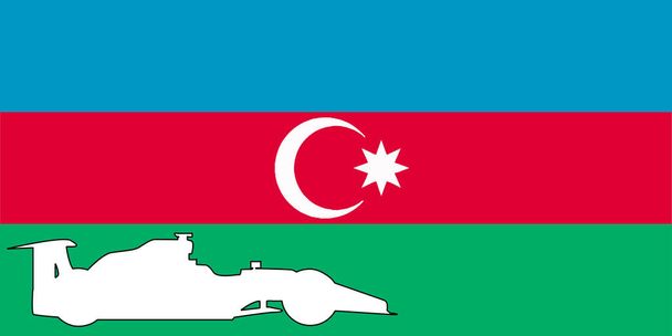 The flag of Azerbaijan in blue red and green with a racing car silhouette inset - Vector, Image