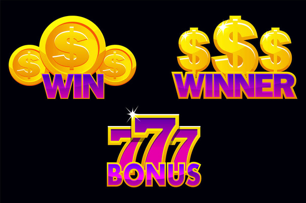 Casino icone vincere, vincitore e bonus. - Vettoriali, immagini
