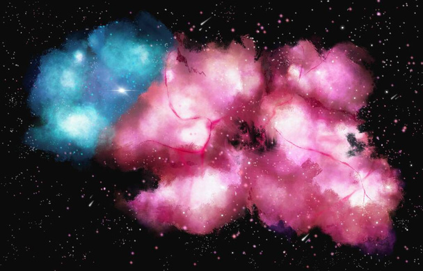Rosette emissio tähtisumu pöly kaistat eristetty pimeässä tilassa kirkkaita tähtiä. Objekti maan ulkopuolella kuva piirustus. - Valokuva, kuva
