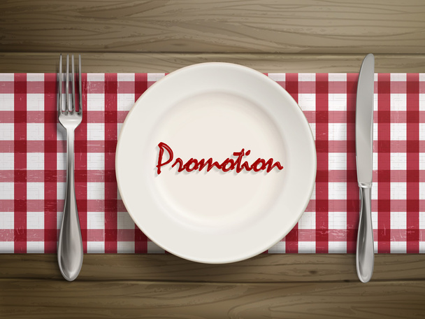 promotion word written by ketchup on a plate  - Vector, Image