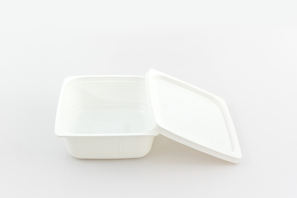 White plastic food box on white background. - Photo, Image
