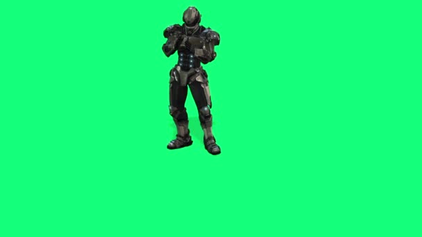 animation - full-body shot ενός φουτουριστικού στρατιώτη στο armor boxing, τοποθετημένο σε μια πράσινη οθόνη για εύκολη κομποστοποίηση. - Πλάνα, βίντεο