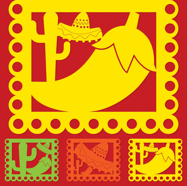 Mexican 'papel picado' (Paper flag decoration) set in vector for - Vector, imagen