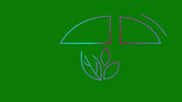 Animovaný lineární růžová modrá ikona elektrického auta s listy. Je vykreslen symbol čáry. Koncepce udržitelnosti, elektromobil, obnovitelné zdroje energie, ekologické technologie. Ilustrace izolovaná na zeleném pozadí. Smyčka videa. - Záběry, video