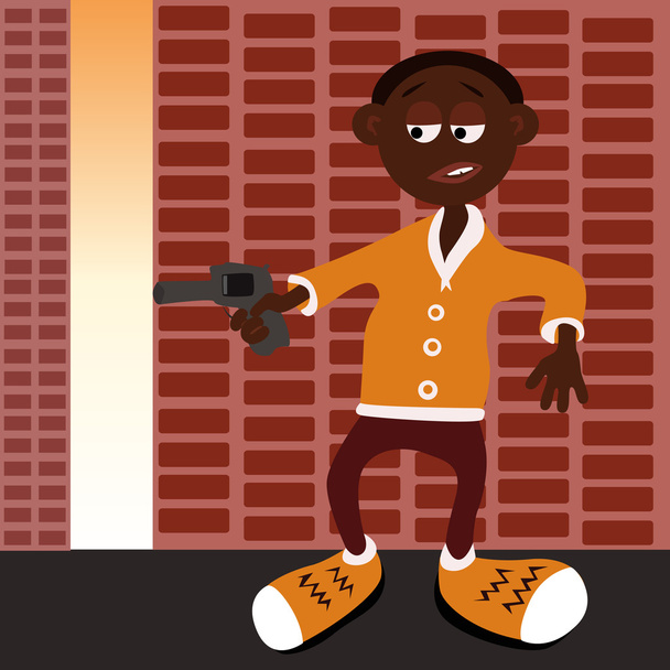 Afro american gangster with gun. - Vector, Image