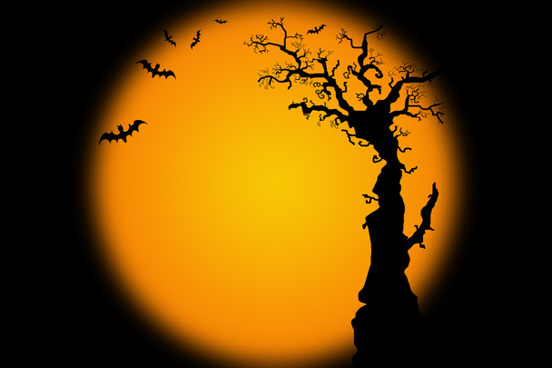 Hallowwen background illustration with bat tree - Fotoğraf, Görsel