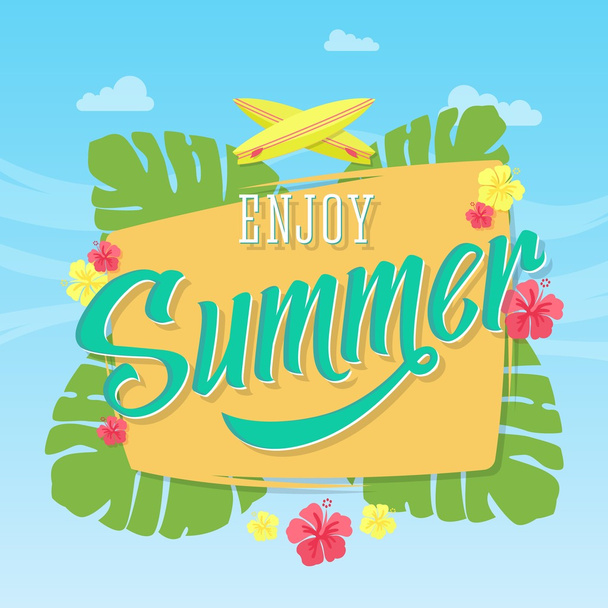 Enjoy Summer Abstract Vector Card, Poster or Background with Banner - Vector, Image