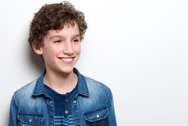 Cute little boy with curly hair smiling - Photo, Image