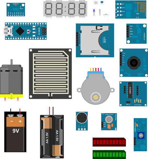 Arduino elektronikus elemek - Vektor, kép