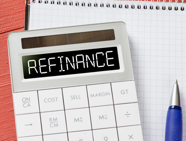 Calculadora con palabra de refinanciamiento
 - Foto, imagen