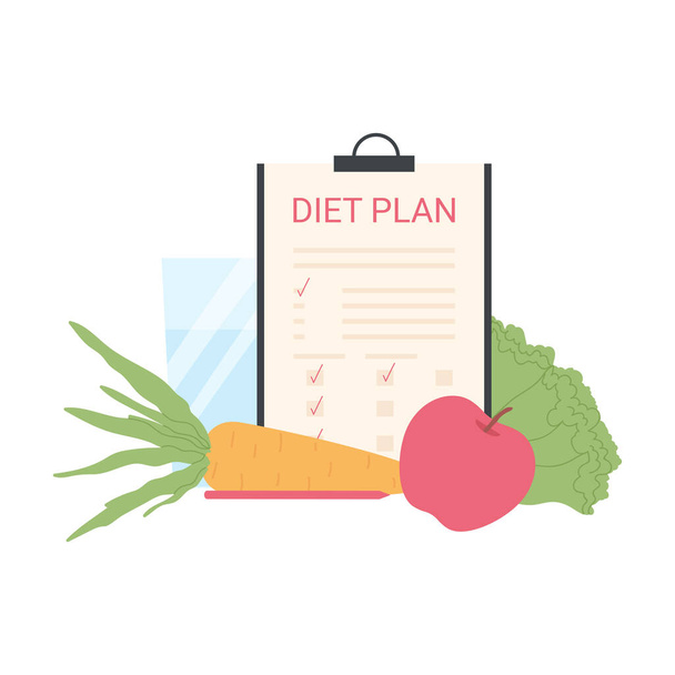 Gewichtsverlust Diät-Plan. Ausgewogene gesunde Ernährung Plan, natürliche Lebensmittel Cartoon-Vektor-Illustration - Vektor, Bild