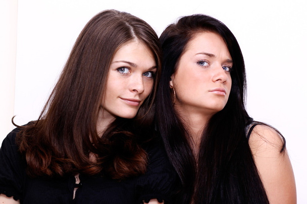Couple women - brown hair against the brunette  - Fotoğraf, Görsel