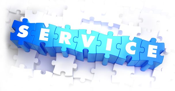 Service - weißes Wort auf blauem Rätsel. - Foto, Bild