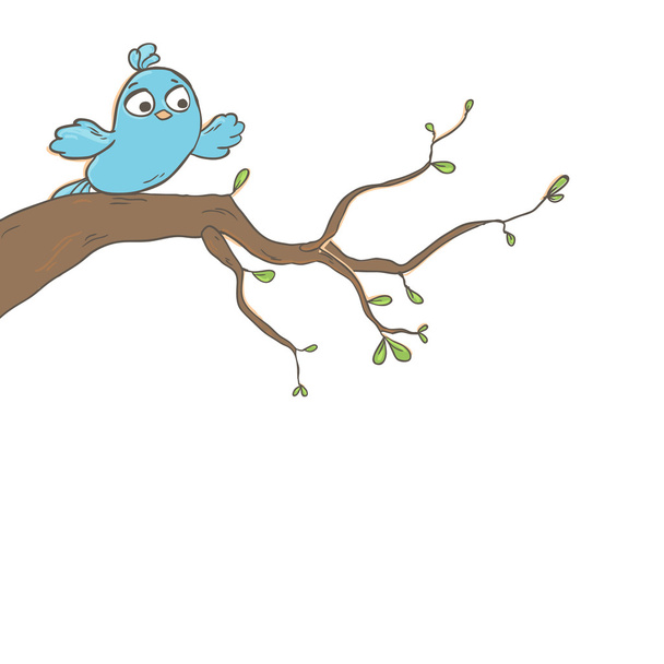 Птица на ветке дерева
 - Вектор,изображение