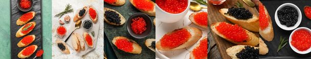 Set smakelijke toastjes met rode en zwarte kaviaar - Foto, afbeelding
